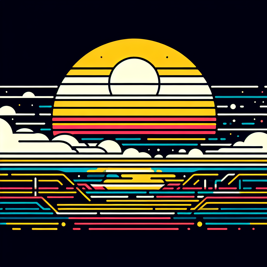 Minimal line art illustration of a sunrise over the horizon representing the future of AI and emerging intelligent technologies